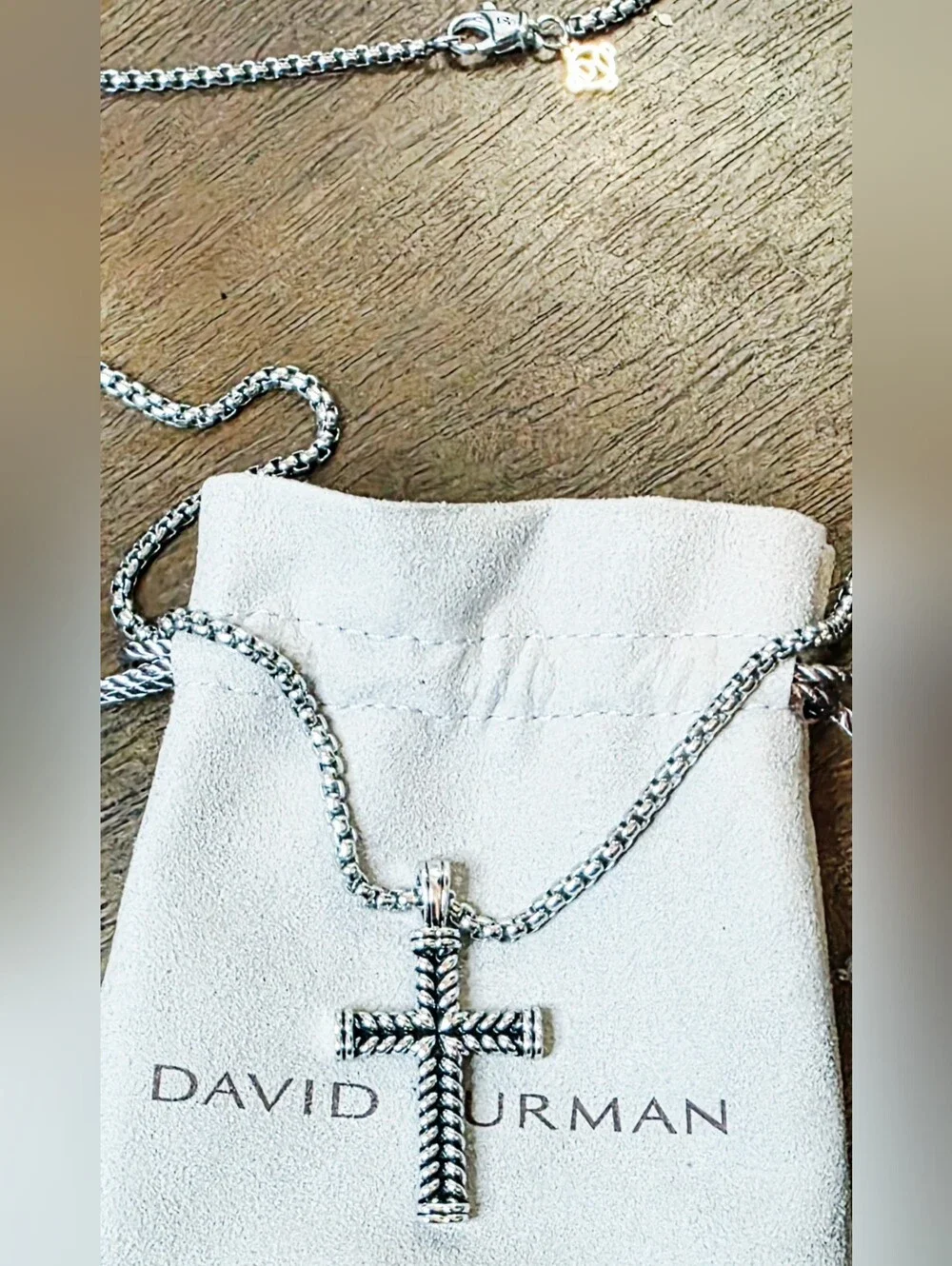 David Yurman Chevron Collection Silver Rope Cross Pendant Necklace